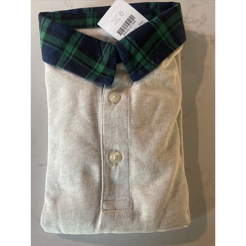 J. CREW Boys Shirt S‎ 6-8 Oatmeal Rugby Polo Black Watch Plaid Collar BH349 NWT